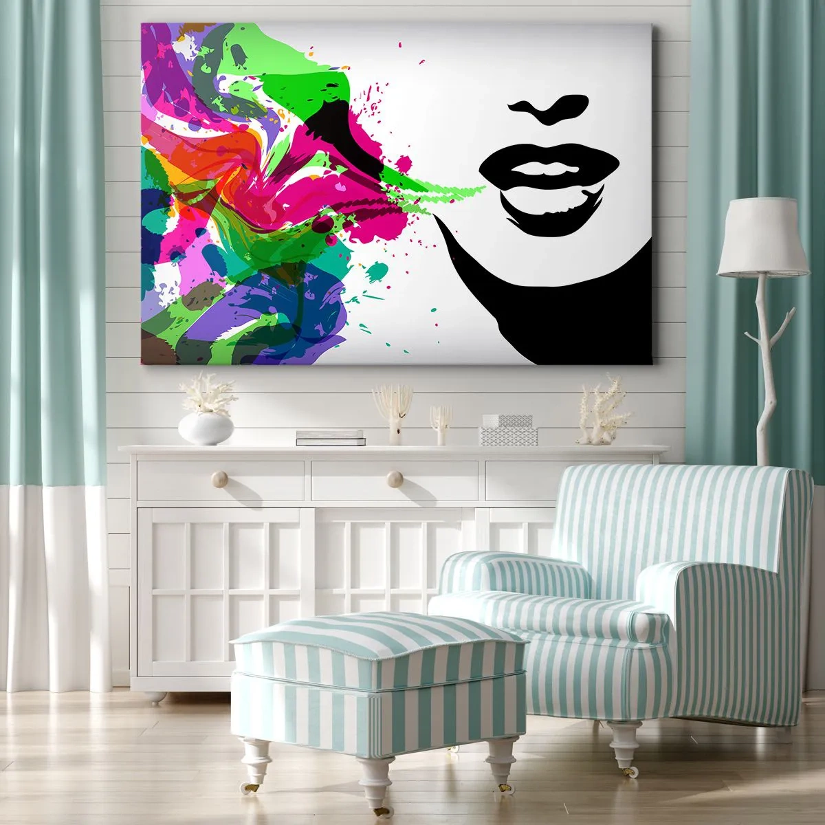 Schilderen op canvas - Kleurrijk abstract portret met dynamische vormen - 70x50cm - Een verhaal in de kleuren van de regenboog - Moderne wanddecoratie voor woonkamer en slaapkamer ARTTOR