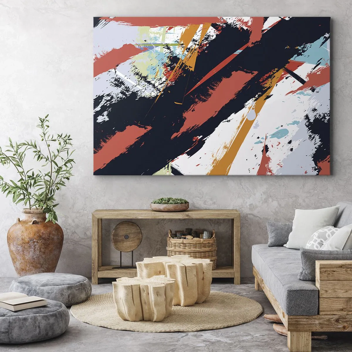 Schilderen op canvas - Abstracte penseelstreken in levendige kleuren - 70x50cm - Dynamische compositie - Moderne wanddecoratie voor woonkamer en slaapkamer ARTTOR