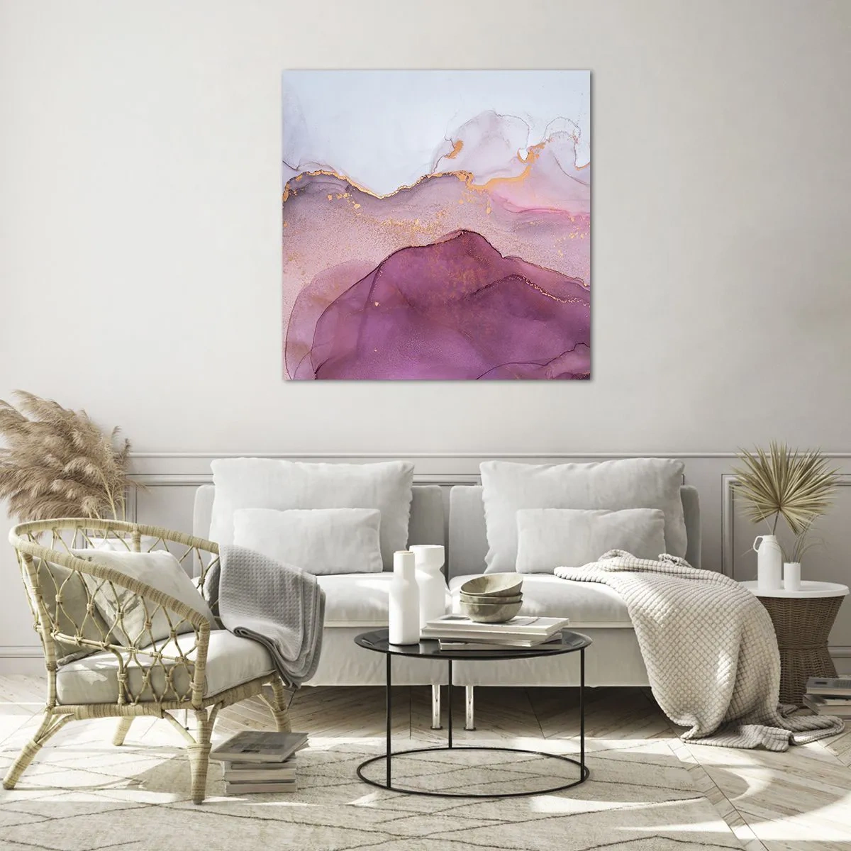 Schilderen op glas - Lila en paarse golven - 50x50 cm