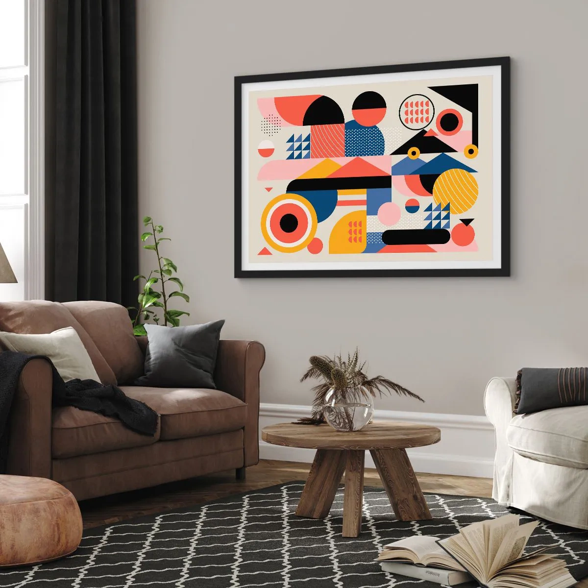 Poster in een zwarte lijst - Compositie: speel rond - 50x40 cm