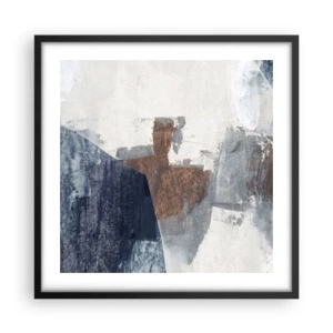 Poster in een zwarte lijst - Blauwe en bruine vormen - 50x50 cm