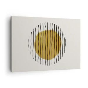 Schilderen op canvas - Een minimalistisch motief met een gele cirkel en zwarte lijnen. - 70x50cm - Abstractie trillend van warmte - Moderne wanddecoratie voor woonkamer en slaapkamer ARTTOR
