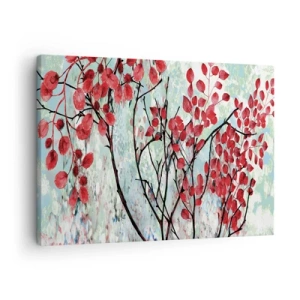 Schilderen op canvas - Rode bladeren tegen een heldere lucht met abstracte patronen - 70x50cm - Boom in scharlaken - Moderne wanddecoratie voor woonkamer en slaapkamer ARTTOR