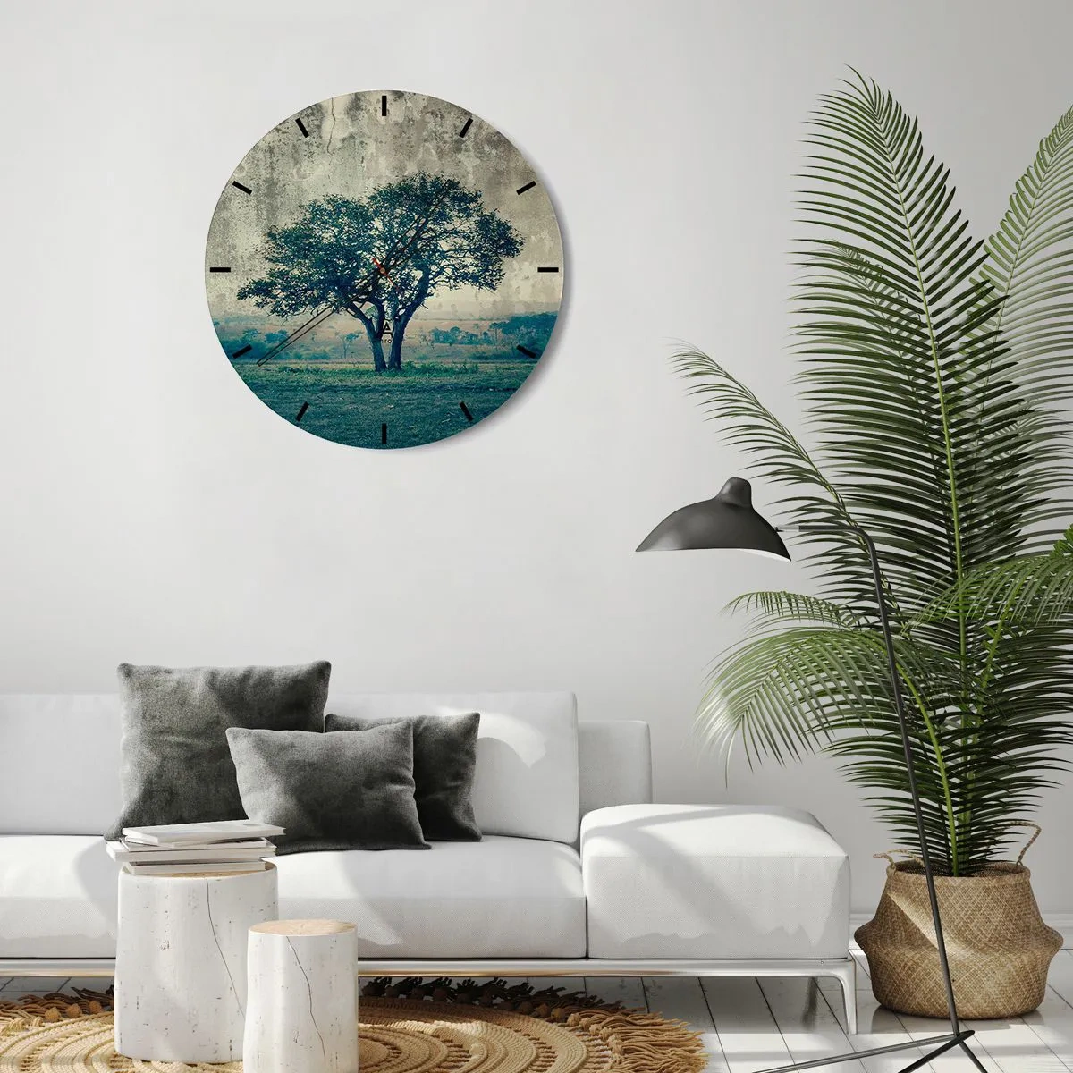 Wandklok - Klok - Een appelboom op een blauw veld? - 40x40 cm