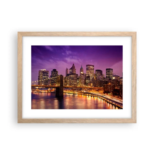 Een poster in een licht eiken lijst - Violet-goud Manhattan - 40x30 cm