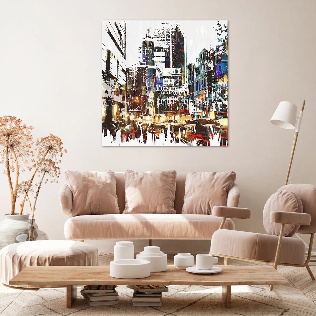Schilderen op canvas - Een glinsterende stad - 40x40 cm