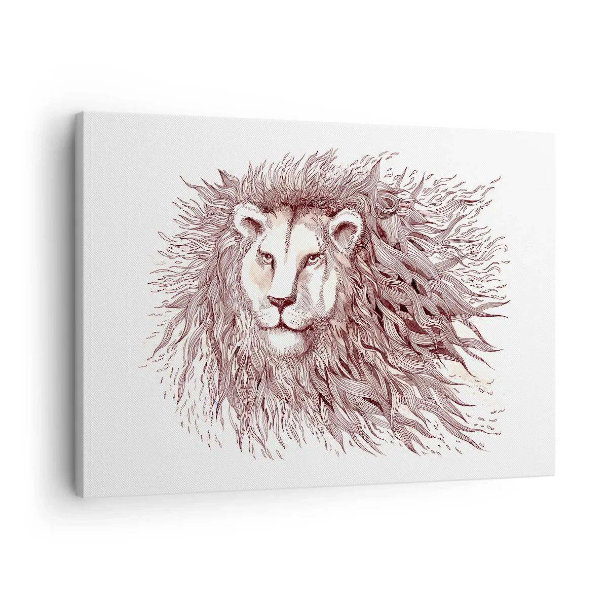 Schilderen op canvas - Artistieke aquarel van een leeuw met gedetailleerde manen - 70x50cm - Een vurige heerser - Moderne wanddecoratie voor woonkamer en slaapkamer ARTTOR