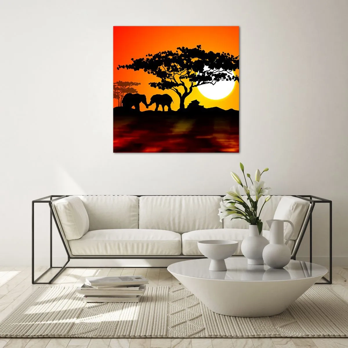 Schilderen op glas - Ontmoeting in de savanne - 70x70 cm
