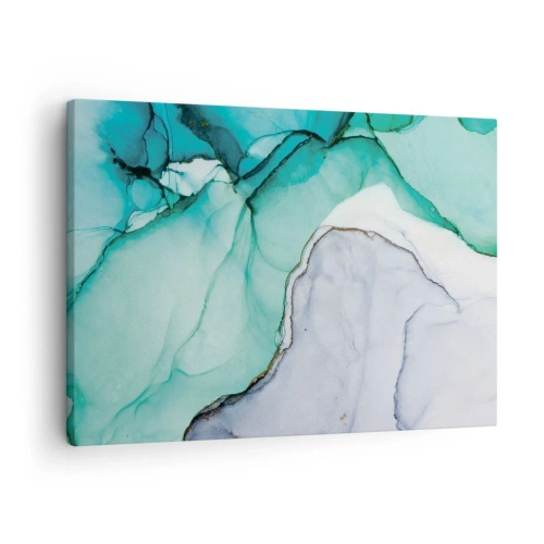 Schilderen op canvas - Abstract patroon in tinten turquoise en wit - 70x50cm - Een studie in turkoois - Moderne wanddecoratie voor woonkamer en slaapkamer ARTTOR