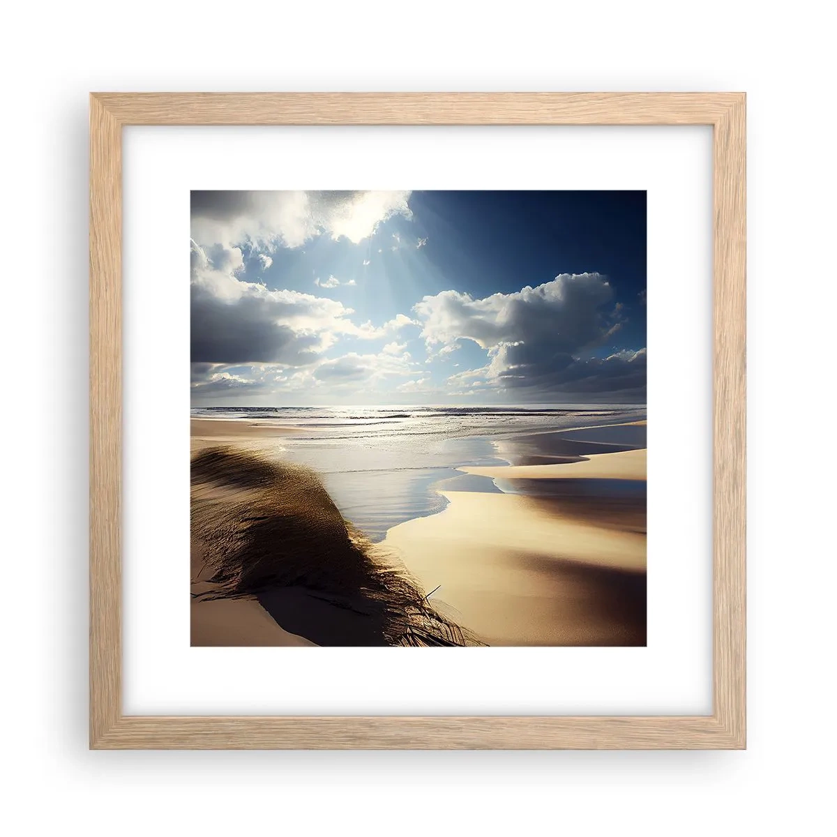 Een poster in een licht eiken lijst - Strand, wild strand - 30x30 cm