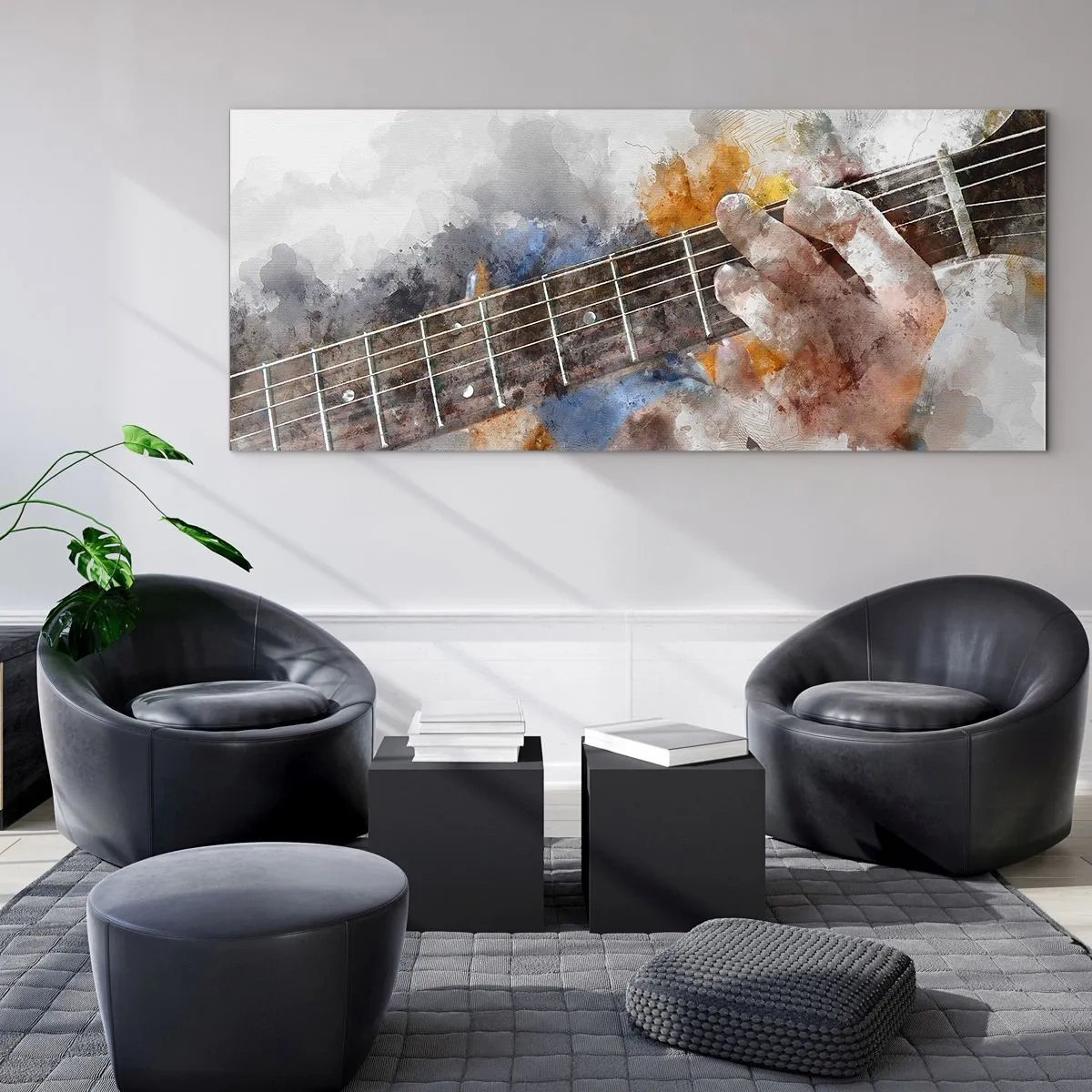 Schilderen op glas - Poëzie tussen de snaren - 100x40 cm