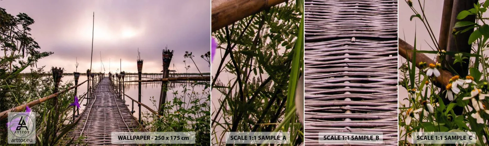 Fotobehang Monster Zelfklevend Deluxe Sticker - Rust en stilte van Azië - Landschap, Rivier, Bamboe - 100x30 cm