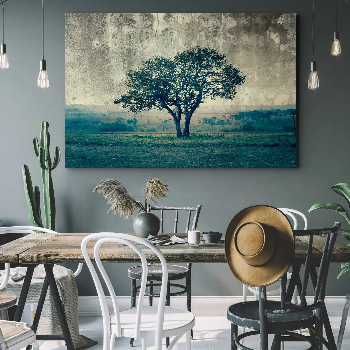 Schilderen op canvas - Een appelboom op een blauw veld? - 120x80 cm