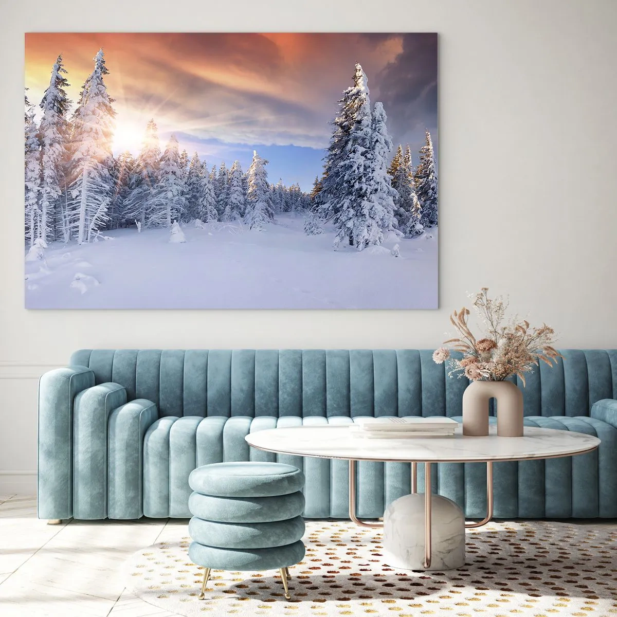 Schilderen op glas - Het sneeuwspektakel van de natuur - 120x80 cm