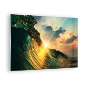 Schilderen op glas - De ondergaande zon verlicht de oceaan golven - 70x50cm - Surfer, waar ben je? - Moderne wanddecoratie voor woonkamer en slaapkamer ARTTOR