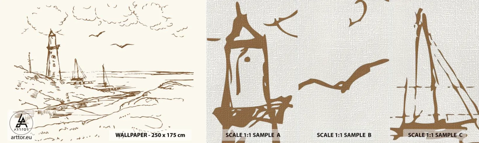 Fotobehang Monster Premium Canvas - Een overzicht van de herinneringen aan de zomer - Grafisch, Kust, Vuurtoren - 100x30 cm