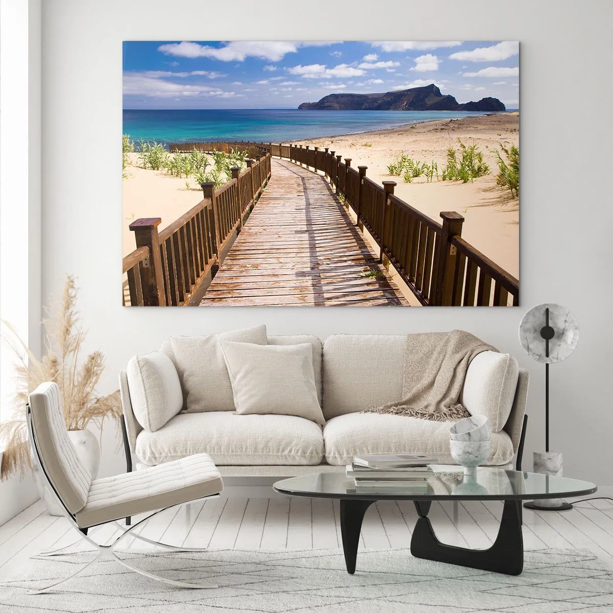 Schilderen op glas - Houten pad op het strand dat naar de zee leidt - 70x50cm - Neem me mee naar de gelukkige eilanden - Moderne wanddecoratie voor woonkamer en slaapkamer ARTTOR