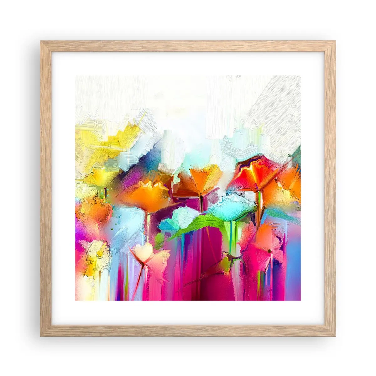 Een poster in een licht eiken lijst - De regenboog is tot bloei gekomen - 40x40 cm