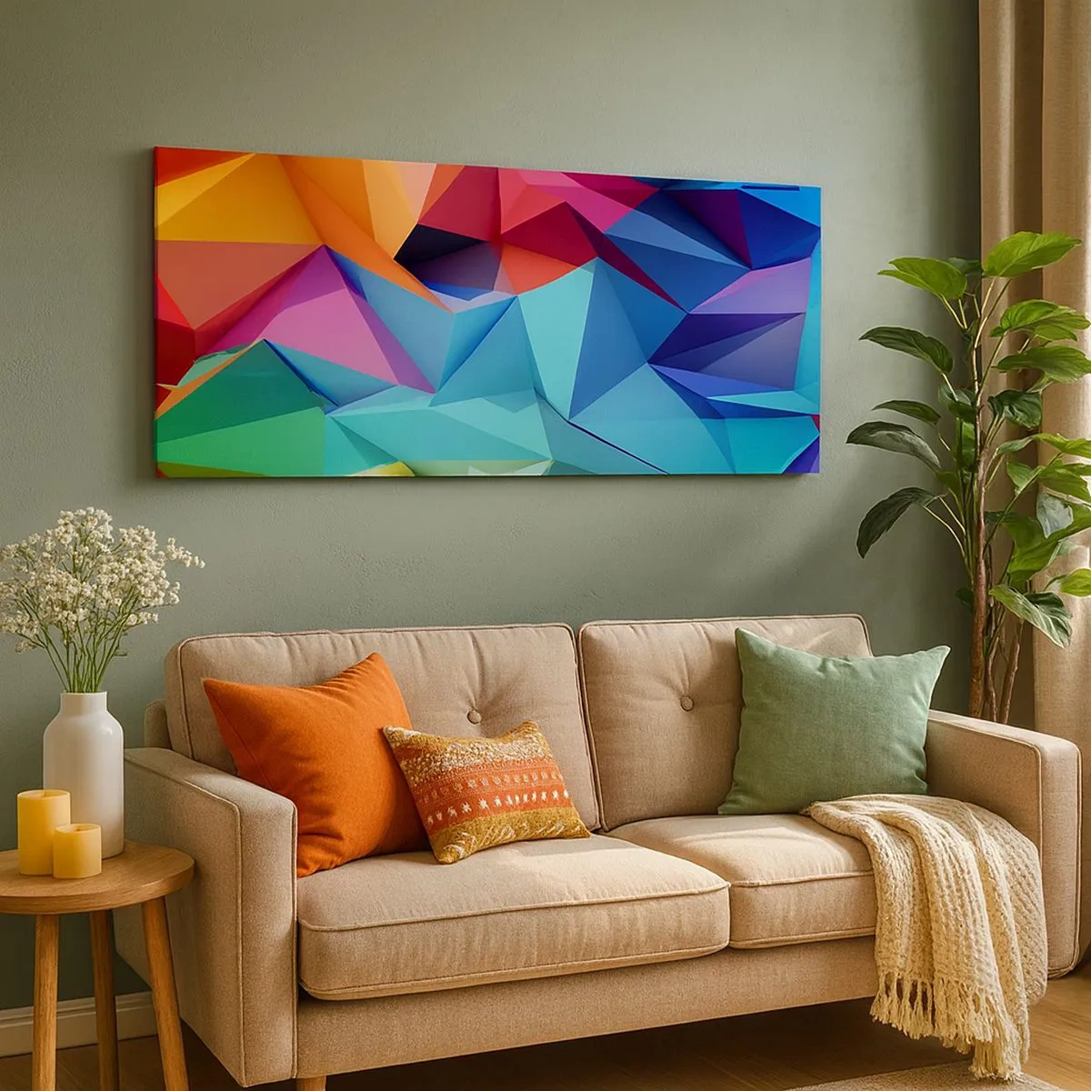 Schilderen op canvas - Regenboog origami - 100x40 cm