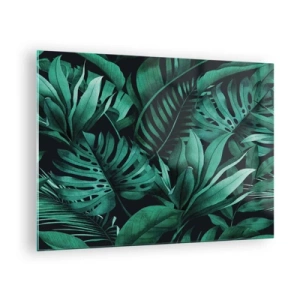 Schilderen op glas - Weelderige groene bladeren in een tropische compositie - 70x50cm - De diepte van tropisch groen - Moderne wanddecoratie voor woonkamer en slaapkamer ARTTOR