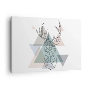 Schilderen op canvas - Geometrische herten op een achtergrond van pastelkleurige driehoeken - 70x50cm - In een geometrisch bos - Moderne wanddecoratie voor woonkamer en slaapkamer ARTTOR
