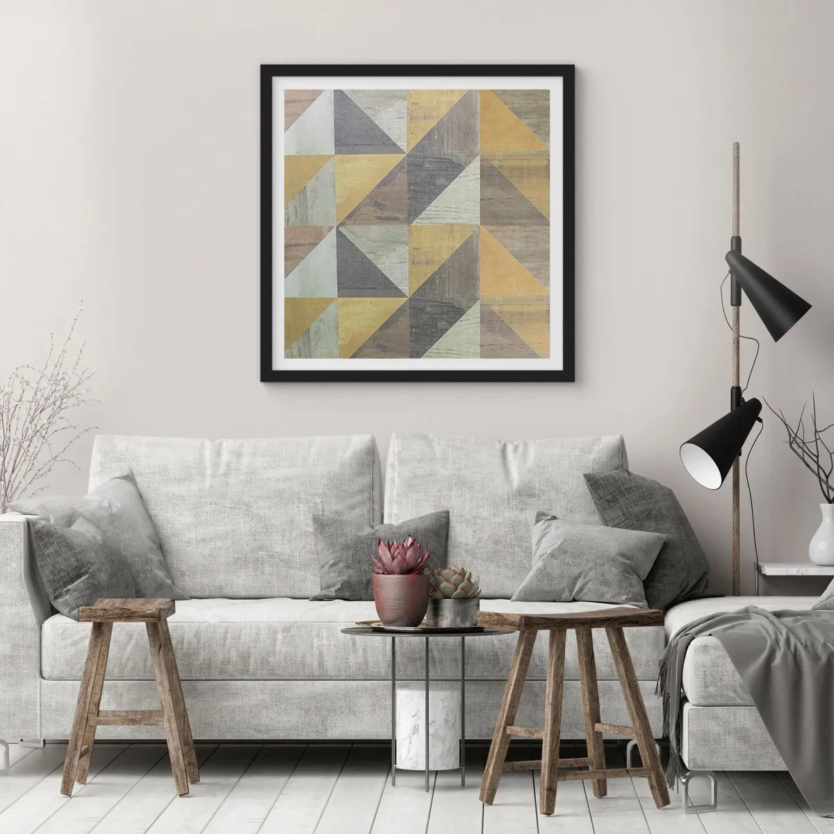 Poster in een zwarte lijst - Op de hoek van de driehoek - 30x30 cm