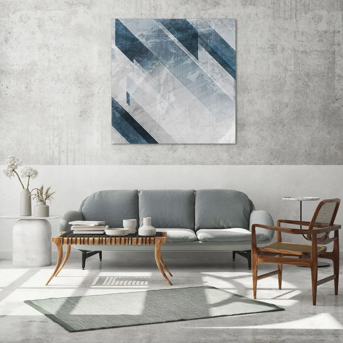Schilderen op glas - Ruimtelijke compositie - grijze beweging - 70x70 cm