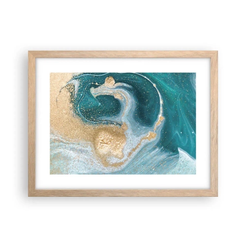 Een poster in een licht eiken lijst - Een werveling van goud en turkoois - 40x30 cm