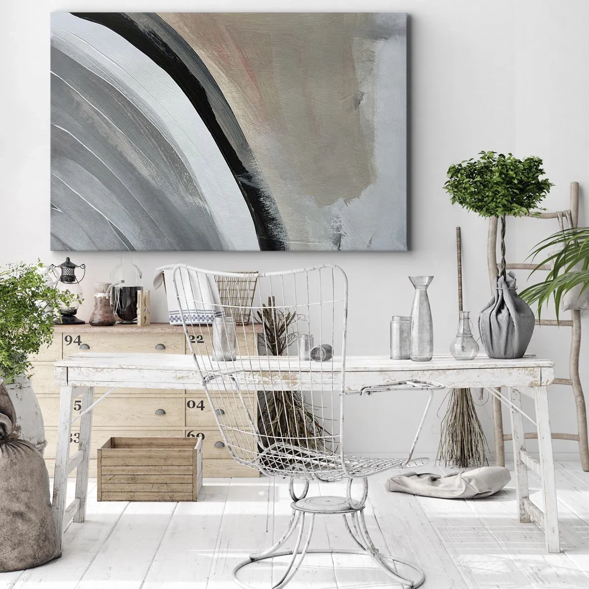 Schilderen op canvas - Compositie: boog van zwart en grijs - 120x80 cm