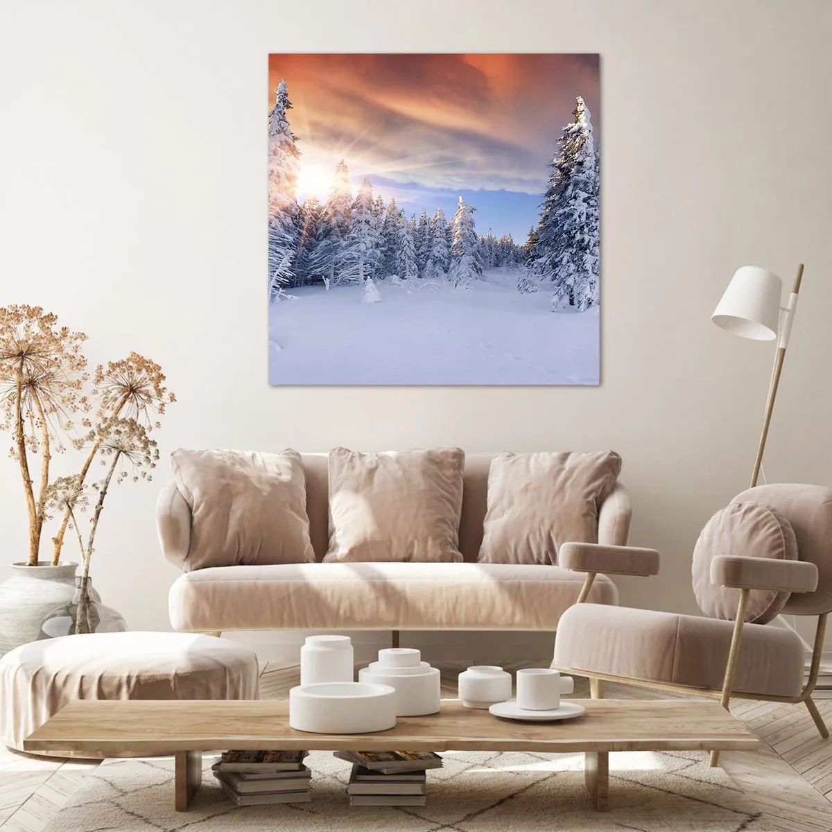 Schilderen op canvas - Het sneeuwspektakel van de natuur - 30x30 cm