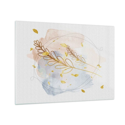Schilderen op glas - Een delicate compositie met takjes en gouden bladeren in aquarel - 70x50cm - Gouden explosie - Moderne wanddecoratie voor woonkamer en slaapkamer ARTTOR