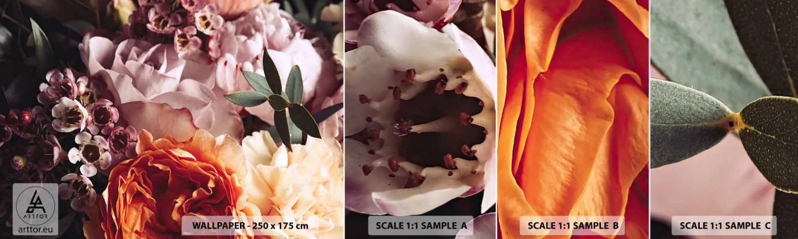 Fotobehang Staaltje Standard Eco - Gehuld in schoonheid - Bloemen, Boeket bloemen, Roos - 100x30 cm