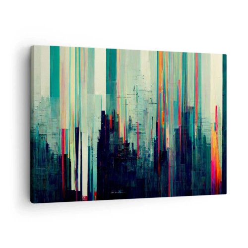 Schilderen op canvas - Abstractie met verticale lijnen en een stadsgezicht - 70x50cm - Futuristische stad - Moderne wanddecoratie voor woonkamer en slaapkamer ARTTOR