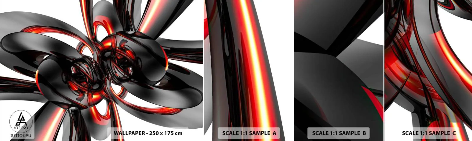 Fotobehang Staaltje Standard Eco - Beweging in grafiet en rood - Abstractie, 3D, Deel - 100x30 cm