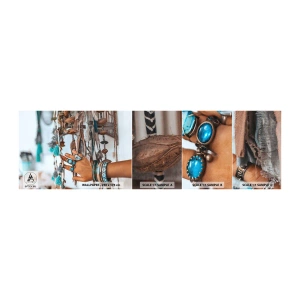Fotobehang Monster Zelfklevend Deluxe Sticker - Lokale schatten - Vrouwenhand, Juwelen, Boho - 100x30 cm