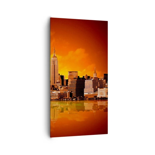 Schilderen op canvas - Het grote stadspanorama in geel en brons - 65x120 cm