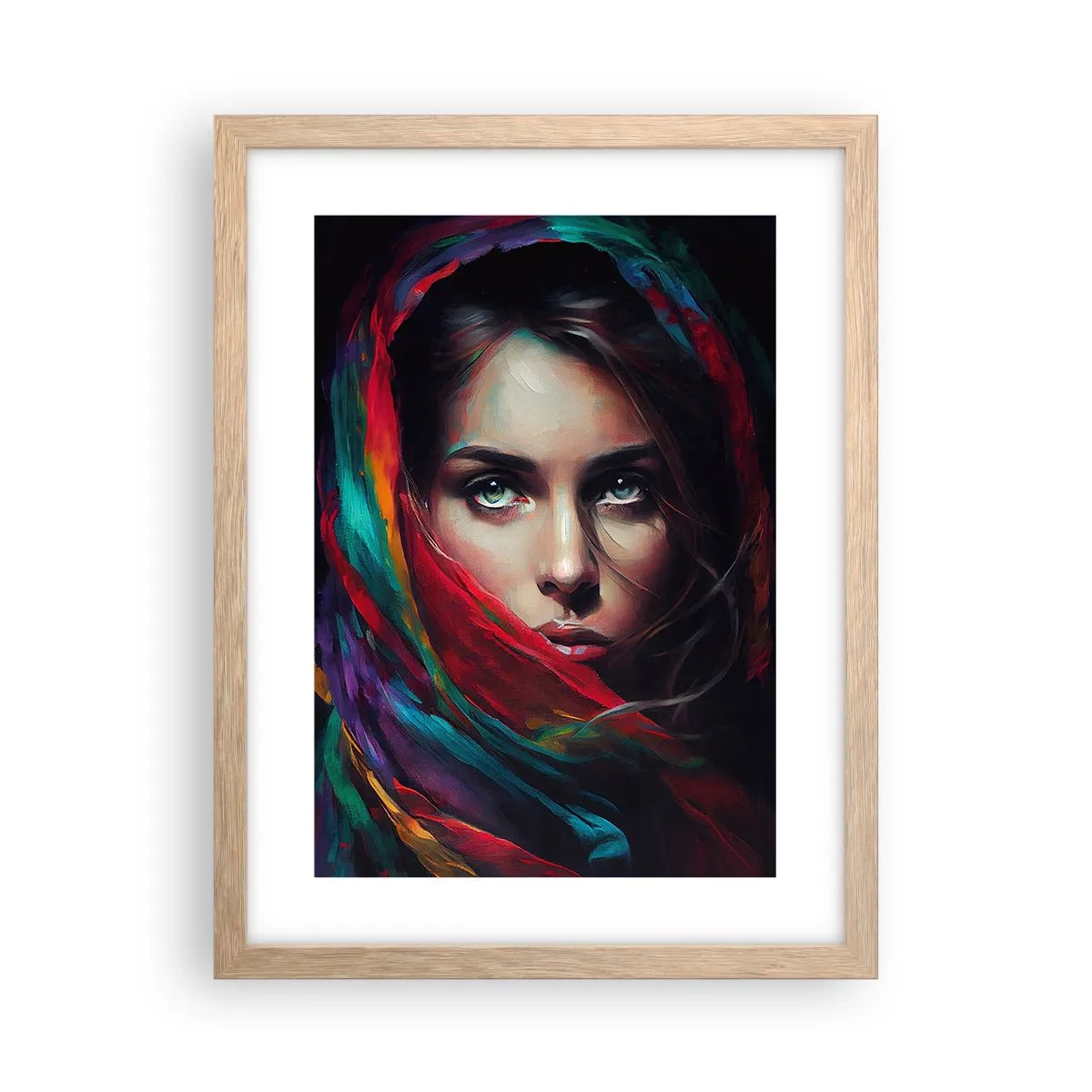 Een poster in een licht eiken lijst - Mysterie met groene ogen - 30x40 cm