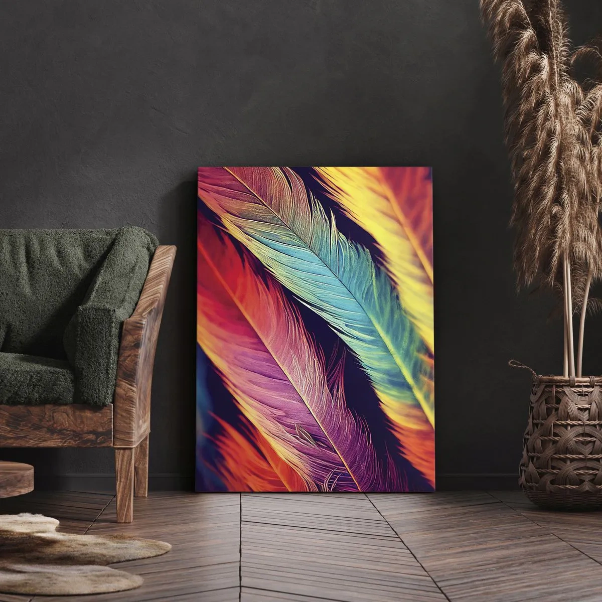 Schilderen op canvas - Gevederde regenboog - 65x120 cm
