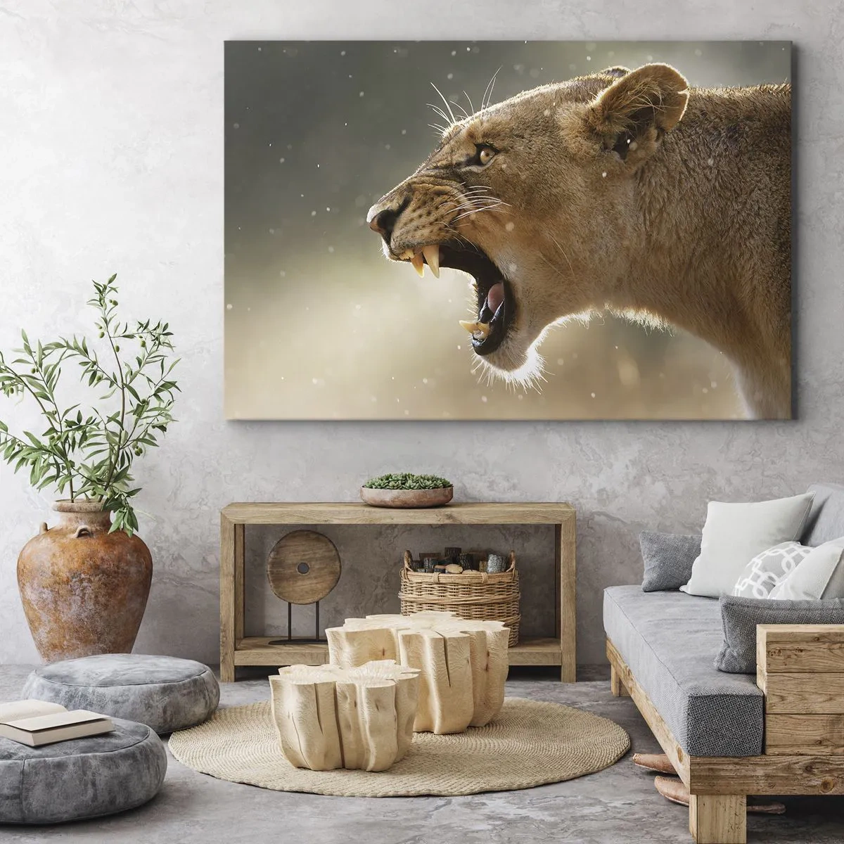 Schilderen op canvas - Portret van een brullende leeuwin in natuurlijk licht - 70x50cm - Probeer niet te luisteren - Moderne wanddecoratie voor woonkamer en slaapkamer ARTTOR