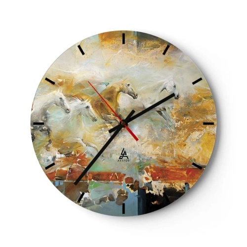 Wandklok - Klok - Abstracte paarden in dynamische beweging - 30x30cm - Galopperen door het licht - Moderne wanddecoratie voor woonkamer, keuken en slaapkamer ARTTOR