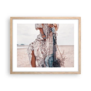 Een poster in een licht eiken lijst - Kinderen bloemen onderweg - 50x40 cm