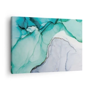 Schilderen op canvas - Abstract patroon in tinten turquoise en wit - 70x50cm - Een studie in turkoois - Moderne wanddecoratie voor woonkamer en slaapkamer ARTTOR