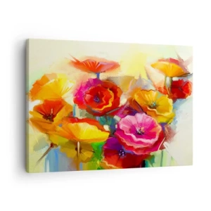 Schilderen op canvas - Kleurrijke abstracte bloemen op een lichte achtergrond - 70x50cm - Niet alleen rood - Moderne wanddecoratie voor woonkamer en slaapkamer ARTTOR