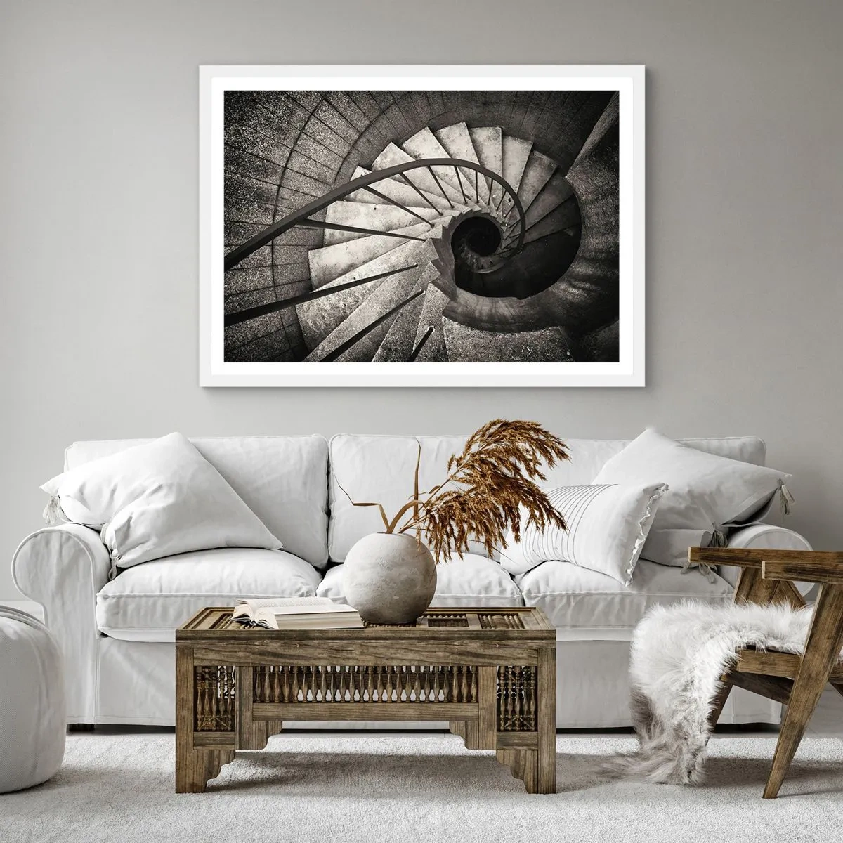 Poster in een witte lijst - De trap op, de trap af - 30x30 cm