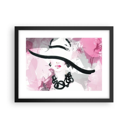 Poster in een zwarte lijst - Portret van een dame in zwart en roze - 40x30 cm