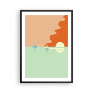 Poster in een zwarte lijst - Een minimalistische zonsondergang met een zeilboot op de achtergrond - 50x70cm - Het perfecte zeelandschap - Moderne wanddecoratie voor woonkamer en slaapkamer ARTTOR