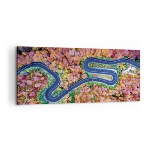 Schilderen op canvas - Een kronkelende weg door het bos - 100x40 cm