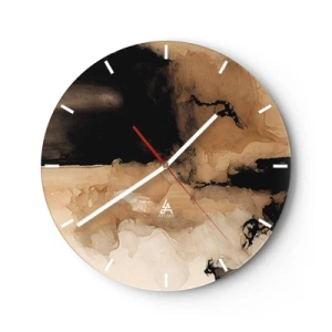 Wandklok - Klok - Bruine en zwarte abstractie met een effect van gemorste verf - 30x30cm - Intrigerende abstractie - Moderne wanddecoratie voor woonkamer, keuken en slaapkamer ARTTOR