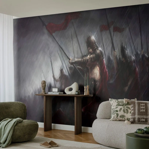 Fotobehang Premium Sand - Voorbijganger, vertel Sparta... - Ridder in harnas, Leger, Abstractie - 350x256 cm