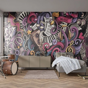 Fotobehang Premium Sand - Ingewikkelde melodie - Muziek, Muurschildering, Graffiti - 500x350 cm